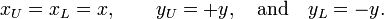 x_U = x_L = x, \qquad y_U = +y, \quad \text{and} \quad y_L = -y.